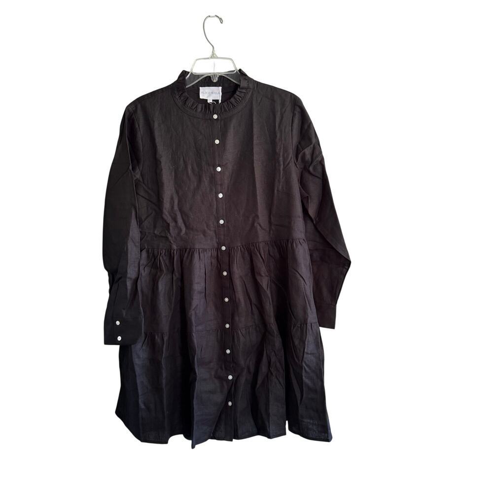 Alice Walk Black Linen Tiered Shirt Dress XL NWT Lagenlook Minimalist - Picture 2 of 6